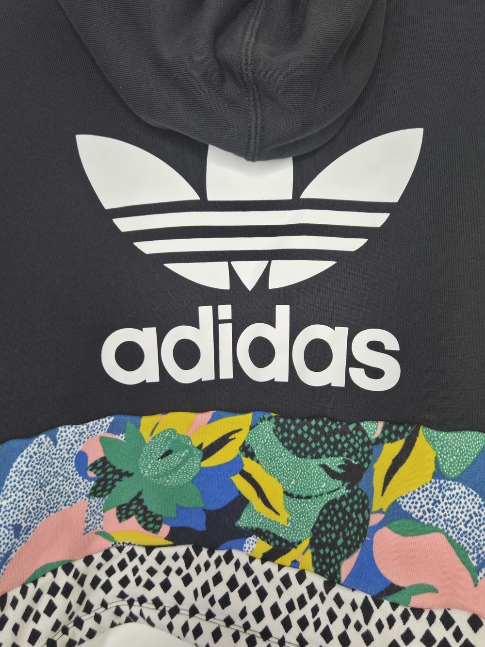 adidas Originals Her Studio Black Cropped Hoodie Floral and Green Accents S - Picture 7 of 8